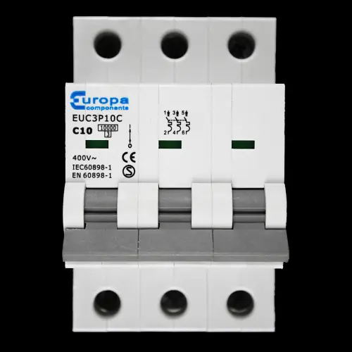 EUROPA 10 AMP CURVE C 10kA TRIPLE POLE MCB CIRCUIT BREAKER EUC3P10C