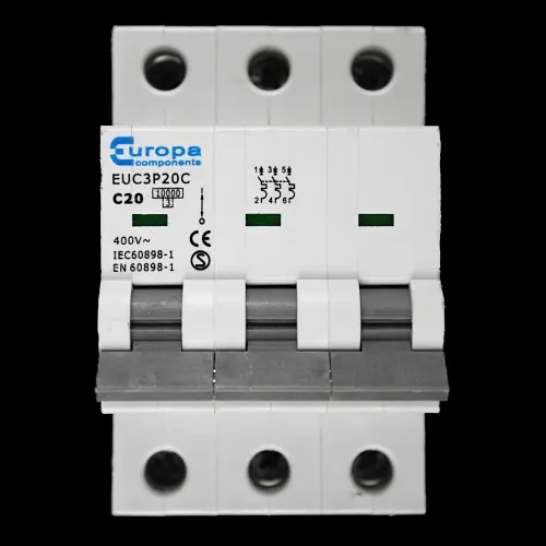 EUROPA 20 AMP CURVE C 10kA TRIPLE POLE MCB CIRCUIT BREAKER EUC3P20C