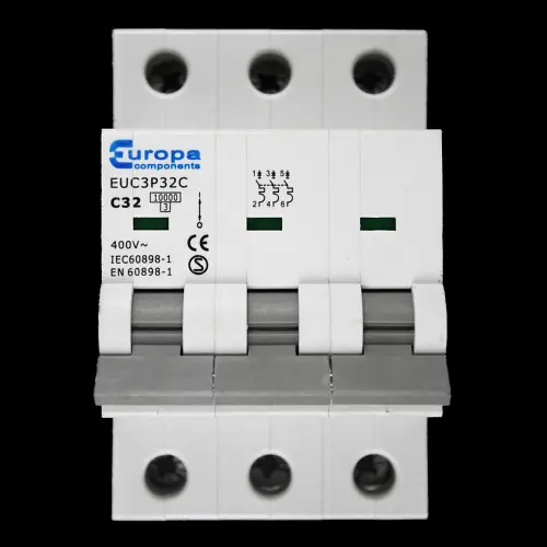 EUROPA 32 AMP CURVE C 10kA TRIPLE POLE MCB CIRCUIT BREAKER EUC3P32C