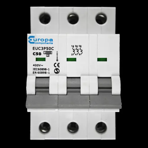 EUROPA 50 AMP CURVE C 10kA TRIPLE POLE MCB CIRCUIT BREAKER EUC3P50C