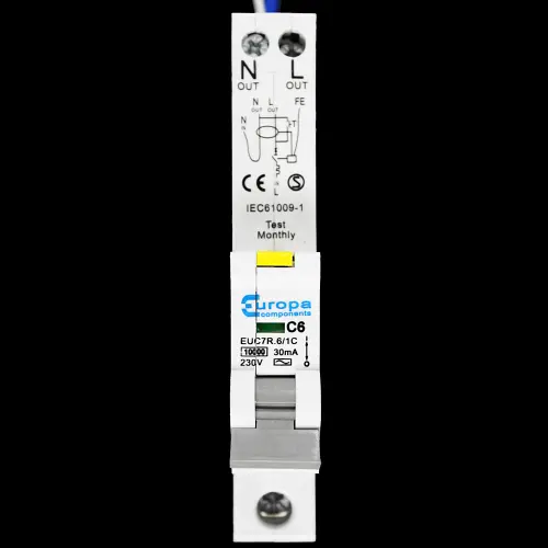 EUROPA 6 AMP CURVE C 10kA 30mA RCBO TYPE AC EUC7R.6/1C