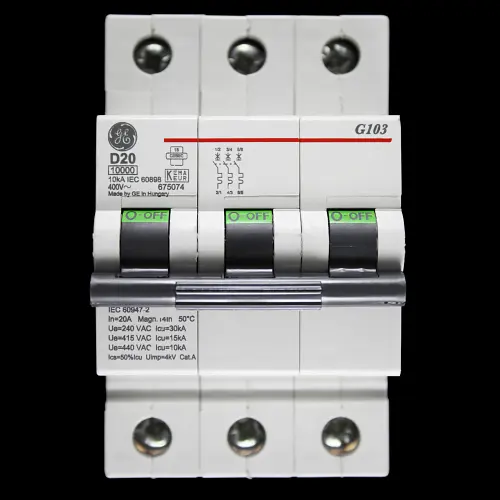 GENERAL ELECTRIC 20 AMP CURVE D 10kA TRIPLE POLE MCB CIRCUIT BREAKER G103 675074