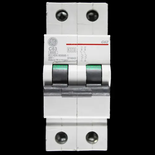 GENERAL ELECTRIC 63 AMP CURVE C 6kA DOUBLE POLE MCB CIRCUIT BREAKER 674643 G62