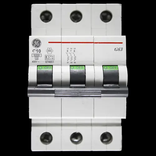 GENERAL ELECTRIC 10 AMP CURVE C 6kA TRIPLE POLE MCB CIRCUIT BREAKER 674651 G63