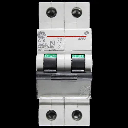 GENERAL ELECTRIC 10 AMP CURVE C 6kA DOUBLE POLE MCB CIRCUIT BREAKER EP62 674010