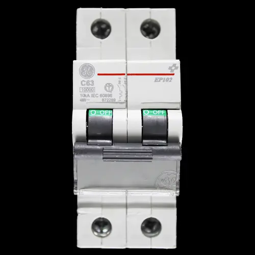 GENERAL ELECTRIC 63 AMP CURVE C 10kA DOUBLE POLE MCB CIRCUIT BREAKER 672289