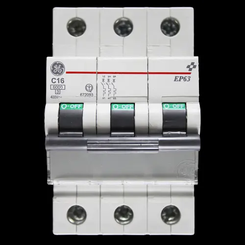 GENERAL ELECTRIC 16 AMP CURVE C 6kA TRIPLE POLE MCB CIRCUIT BREAKER EP63 672093