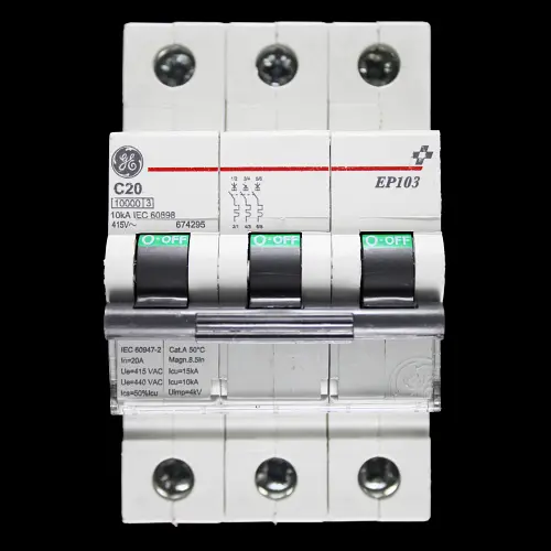 GENERAL ELECTRIC 20 AMP CURVE C 10kA TRIPLE POLE MCB CIRCUIT BREAKER EP103