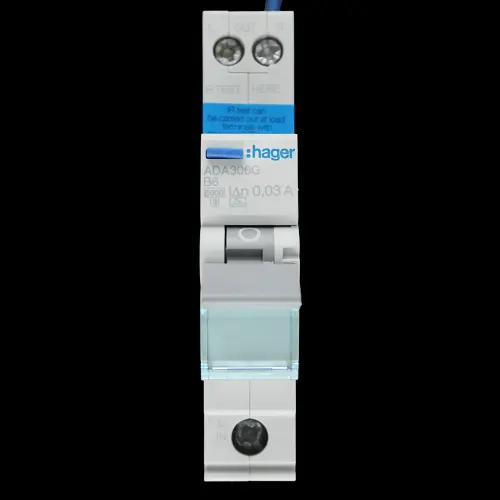 HAGER B 6 RCBO 6kA 30mA TYPE A ADA306G NB