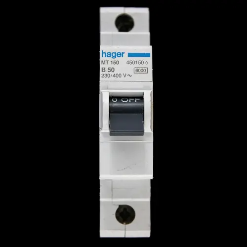 HAGER 50 AMP CURVE B 6kA MCB CIRCUIT BREAKER MT150 450150