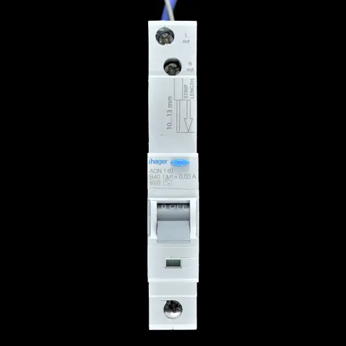 HAGER 40 AMP CURVE B 6kA 30mA RCBO TYPE AC ADN140 106365