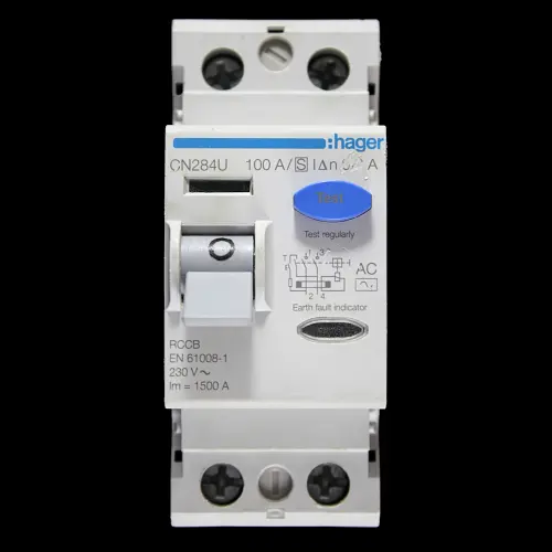 HAGER 100 AMP 100mA DOUBLE POLE RCCB RCD TIME DELAYED TYPE AC CN284U 174106
