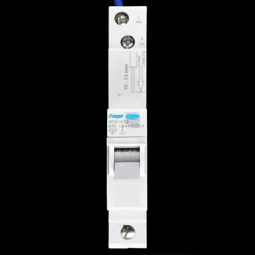 HAGER 40 AMP CURVE B 6kA 30mA RCBO TYPE A 106394 ADA140G