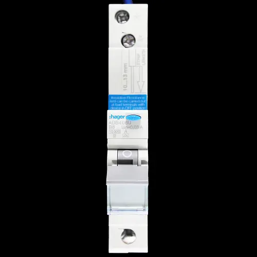 HAGER 6 AMP CURVE B 10kA 30mA RCBO TYPE A 103678 ADB406U