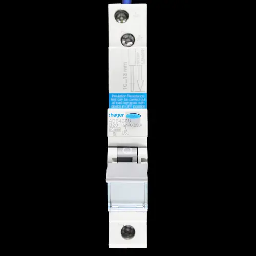 HAGER 20 AMP CURVE B 10kA 30mA RCBO TYPE A 103686 ADB420U