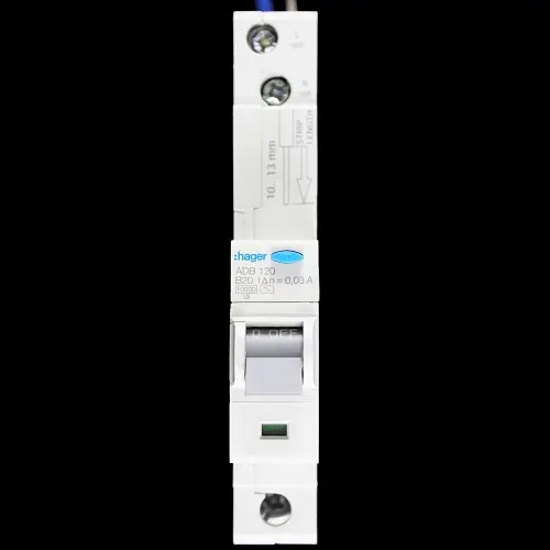HAGER 20 AMP CURVE B 10kA 30mA RCBO TYPE AC ADB120 106749