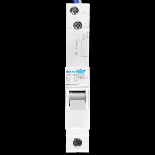 HAGER 45 AMP CURVE B 6kA 30mA RCBO TYPE AC ADN145 106366