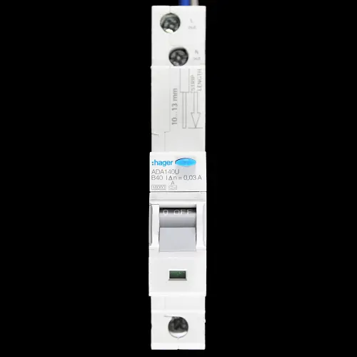 HAGER 40 AMP CURVE B 10kA 30mA RCBO TYPE A ADA140U 106396