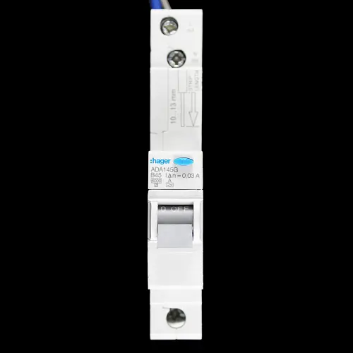 HAGER 45 AMP CURVE B 6kA 30mA RCBO TYPE A ADA145G 106395