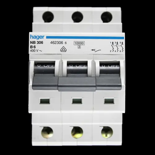 HAGER 6 AMP CURVE B 10kA TRIPLE POLE MCB CIRCUIT BREAKER NB306 462306