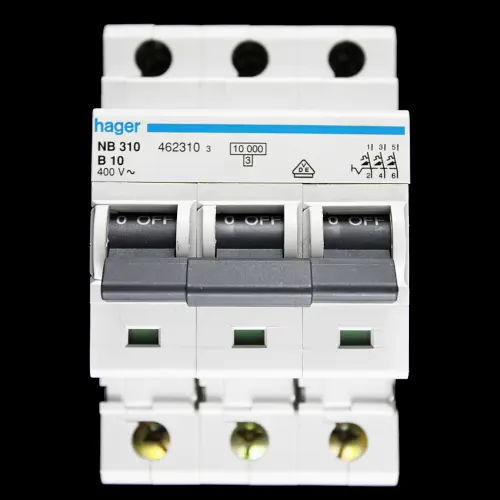 HAGER 10 AMP CURVE B 10kA TRIPLE POLE MCB CIRCUIT BREAKER NB310 462310