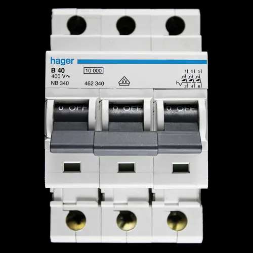 HAGER 40 AMP CURVE B 10kA TRIPLE POLE MCB CIRCUIT BREAKER NB340 462340
