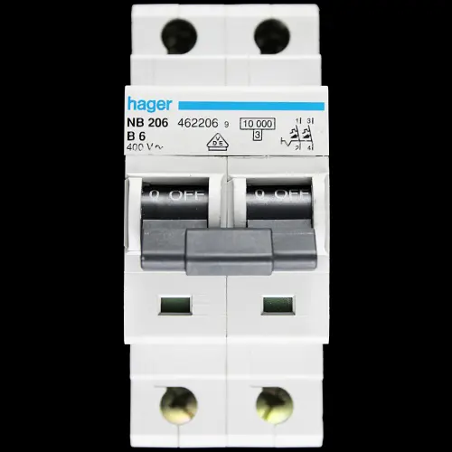 HAGER 6 AMP CURVE B 10kA DOUBLE POLE MCB CIRCUIT BREAKER NB206 462206