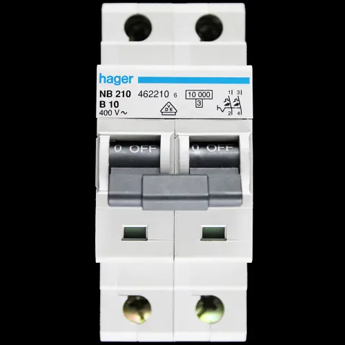 HAGER 10 AMP CURVE B 10kA DOUBLE POLE MCB CIRCUIT BREAKER NB210 462210