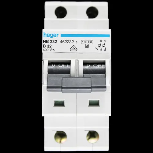 HAGER 32 AMP CURVE B 10kA DOUBLE POLE MCB CIRCUIT BREAKER NB232 462232