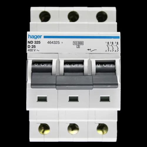 HAGER 25 AMP CURVE D 10kA TRIPLE POLE MCB CIRCUIT BREAKER ND325 464325