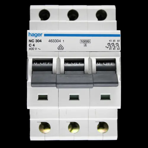 HAGER 4 AMP CURVE C 10kA TRIPLE POLE MCB CIRCUIT BREAKER NC304 463304