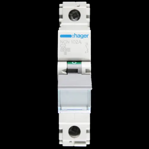 HAGER 2 AMP CURVE C 10kA MCB CIRCUIT BREAKER NCN102A 461546