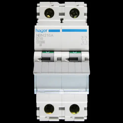 HAGER 16 AMP CURVE B 10kA DOUBLE POLE MCB CIRCUIT BREAKER NBN216A 461819
