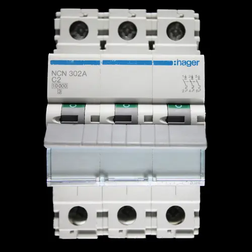 HAGER 2 AMP CURVE C 10kA TRIPLE POLE MCB CIRCUIT BREAKER NCN302A 461576
