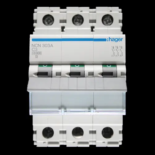 HAGER 3 AMP CURVE C 10kA TRIPLE POLE MCB CIRCUIT BREAKER NCN303A 461577