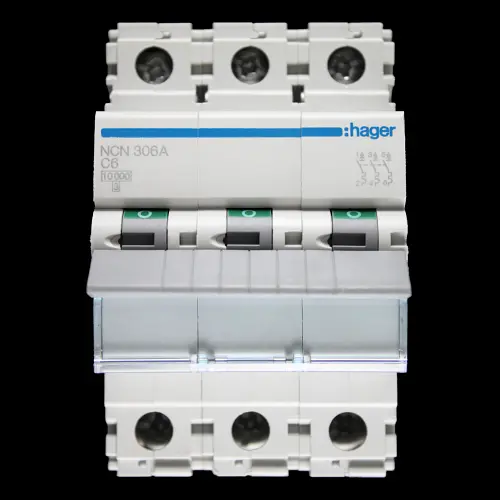 HAGER 6 AMP CURVE C 10kA TRIPLE POLE MCB CIRCUIT BREAKER NCN306A 461579