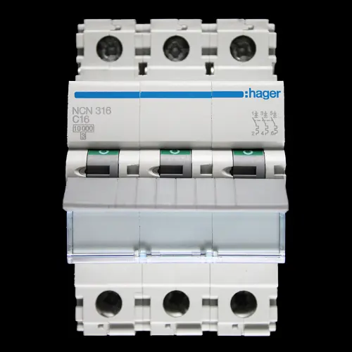 HAGER 16 AMP CURVE C 10kA TRIPLE POLE MCB CIRCUIT BREAKER NCN316 461492