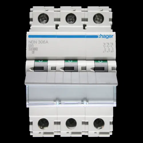 HAGER 6 AMP CURVE B 10kA TRIPLE POLE MCB CIRCUIT BREAKER NBN306A 461831