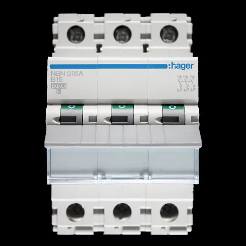 HAGER 16 AMP CURVE B 10kA TRIPLE POLE MCB CIRCUIT BREAKER NBN316A 461834