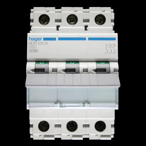 HAGER 50 AMP CURVE D 10kA TRIPLE POLE MCB CIRCUIT BREAKER NDN350A 461929
