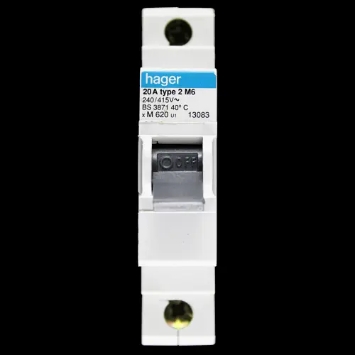 HAGER 20 AMP TYPE 2 M6 MCB CIRCUIT BREAKER M620 U1
