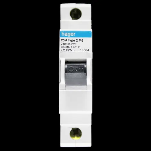 HAGER 25 AMP TYPE 2 M6 MCB CIRCUIT BREAKER M625 U1 13084