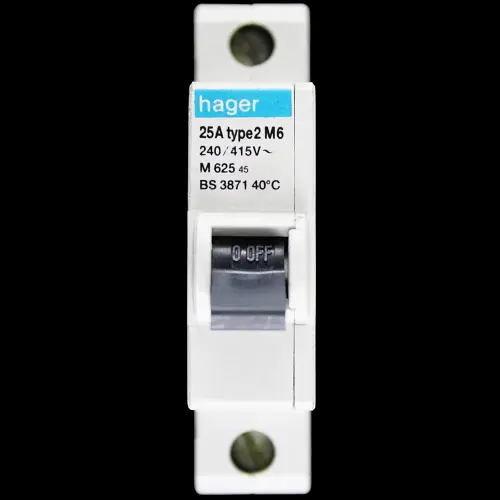 HAGER 25 AMP TYPE 2 M6 MCB CIRCUIT BREAKER M625 45
