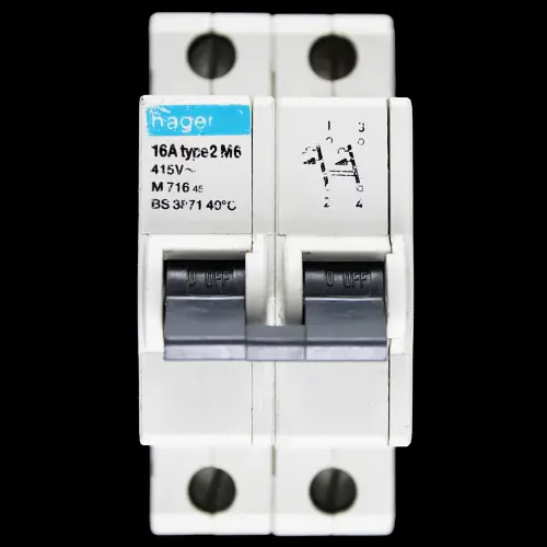 HAGER 16 AMP TYPE 2 M6 DOUBLE POLE MCB CIRCUIT BREAKER M716 45