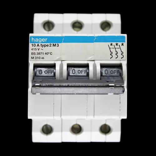 HAGER 10 AMP TYPE 2 M3 TRIPLE POLE MCB CIRCUIT BREAKER M310 45
