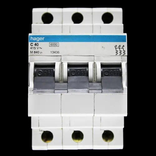 HAGER 40 AMP CURVE C 6kA TRIPLE POLE MCB CIRCUIT BREAKER M840 Z1 13436