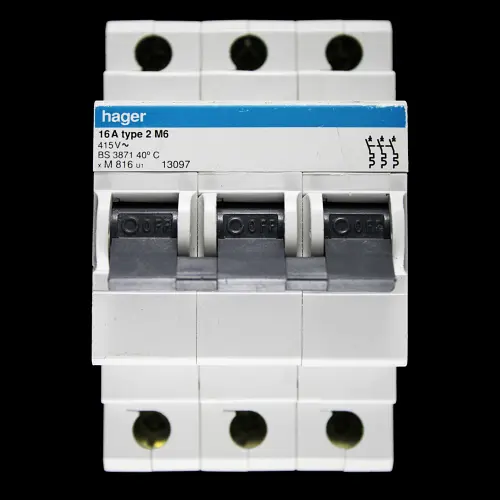 HAGER 16 AMP TYPE 2 M6 TRIPLE POLE MCB CIRCUIT BREAKER M816 U1 13097
