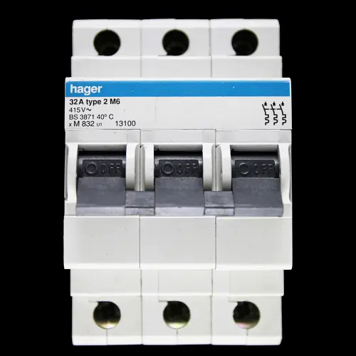HAGER 32 AMP TYPE 2 M6 TRIPLE POLE MCB CIRCUIT BREAKER M832 U1 13100