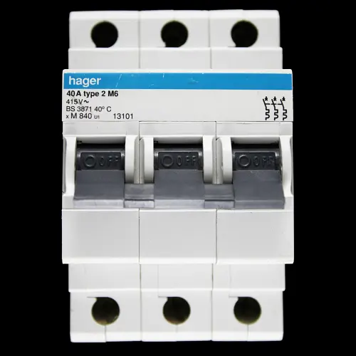 HAGER 40 AMP TYPE 2 M6 TRIPLE POLE MCB CIRCUIT BREAKER M840 U1 13101