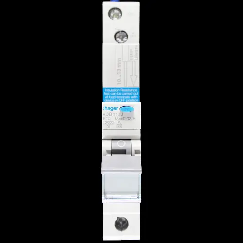 HAGER 10 AMP CURVE B 10kA 30mA RCBO TYPE A 103683 ADB410U